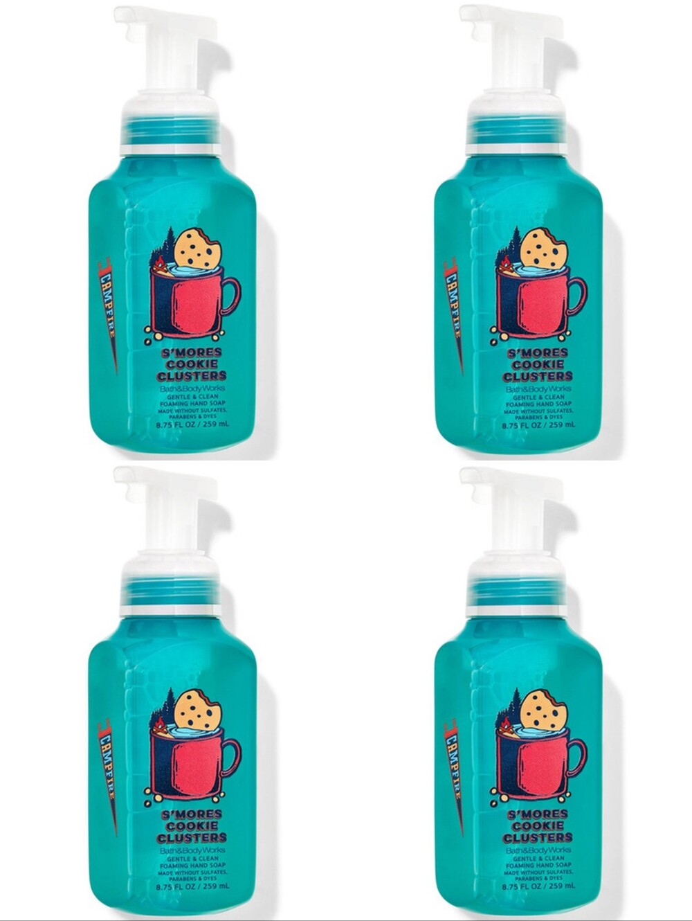 Bath & Body Works S'mores Cookie Clusters Gentle Foaming Hand Soap Set of 4 NEW